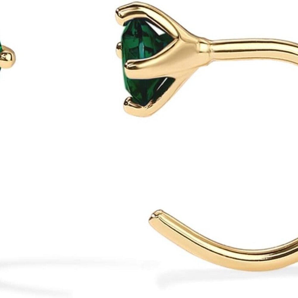 14K Gold Sterling Silver Green Zircon Huggie Earrings